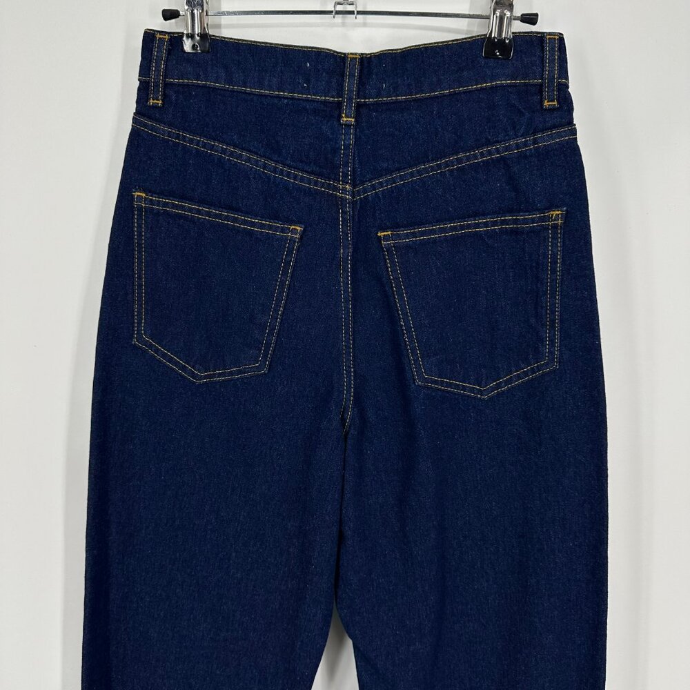 Zara Cropped 90s Jeans 2 High Rise Waist Raw Frayed Hem Dark Wash Blue Denim NEW - Picture 9 of 12